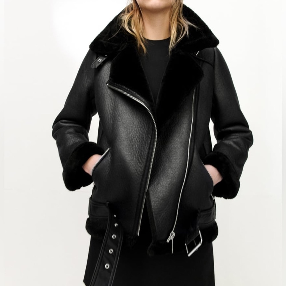 Zara fur lined biker jacket